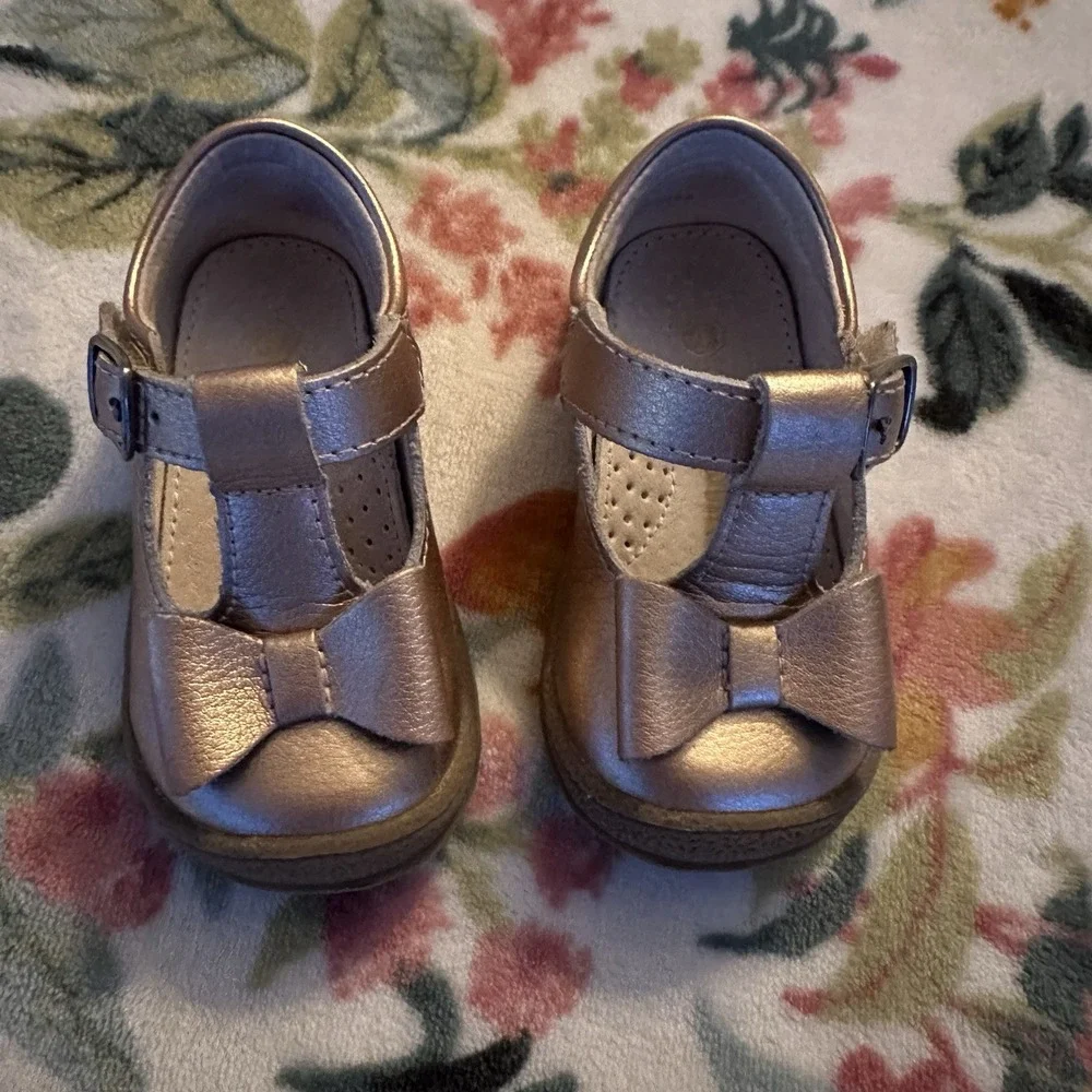 L'Amour Emma T-strap Rose Gold Bow Shoes Toddler Girl